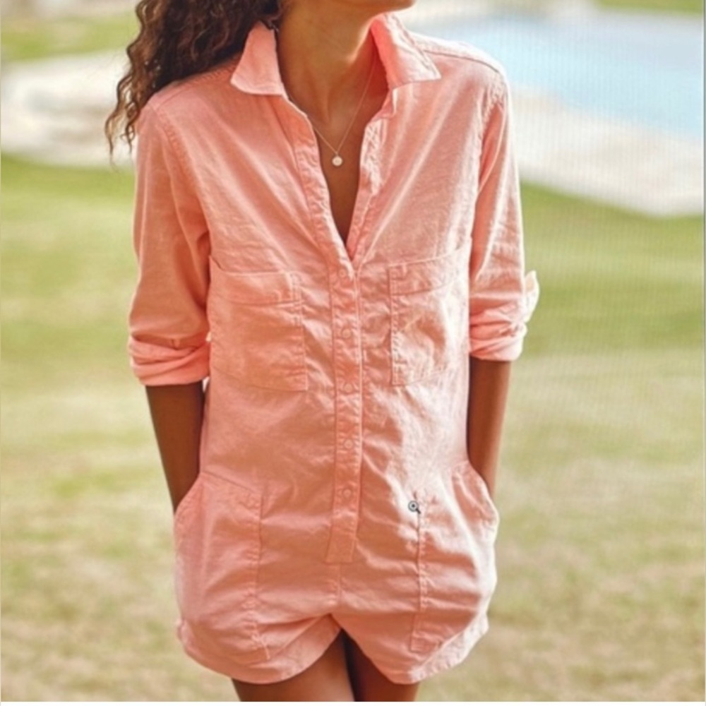 Frank & Eileen Peachy/Coral Ireland Italian Performance Linen Romper XL